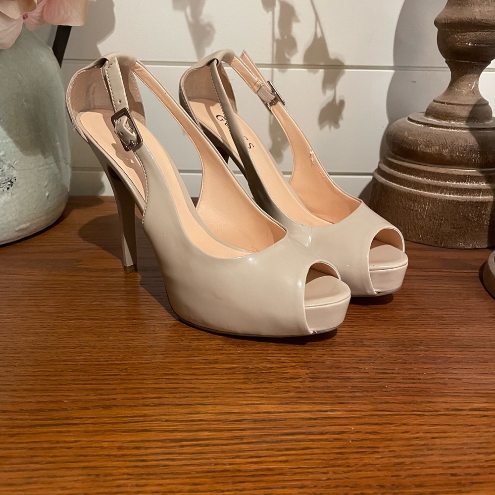 Nude patent leather heels